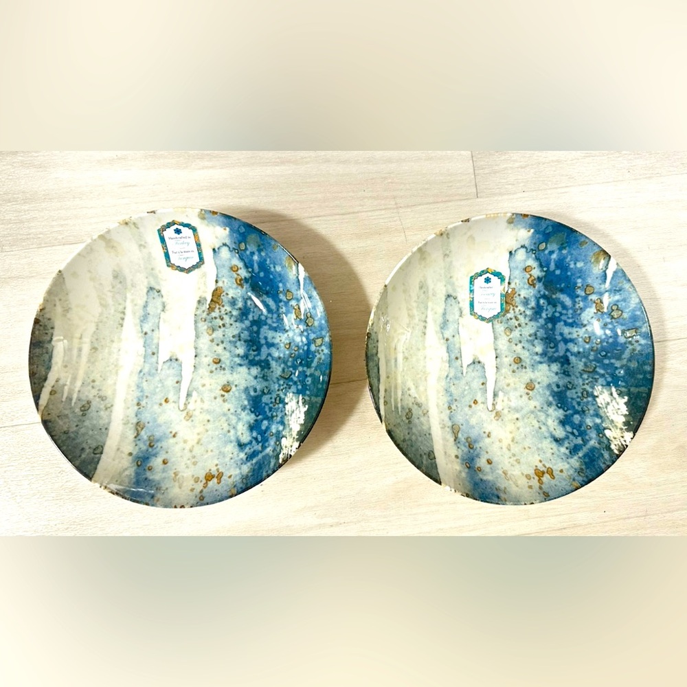 Blue and White Ceramic 9.5” Pasta Bowls set/2 Intesa Handmade